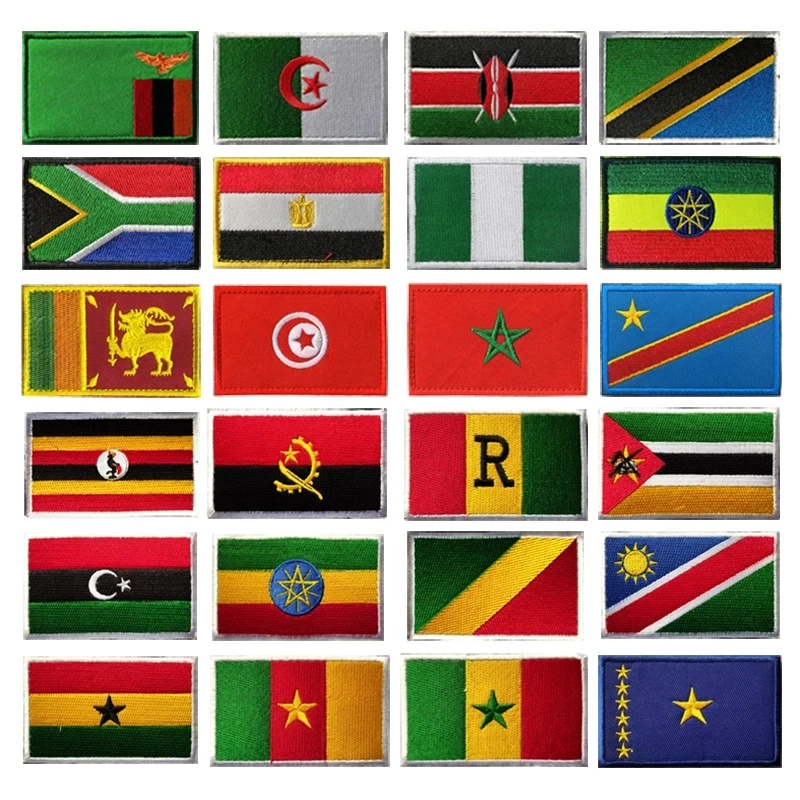 Africa Flag Egypt Kenya Algeria Nigeria Angola Tunisia Morocco Sudan Malta Namibia Ghana Mozambique Embroidered Patches