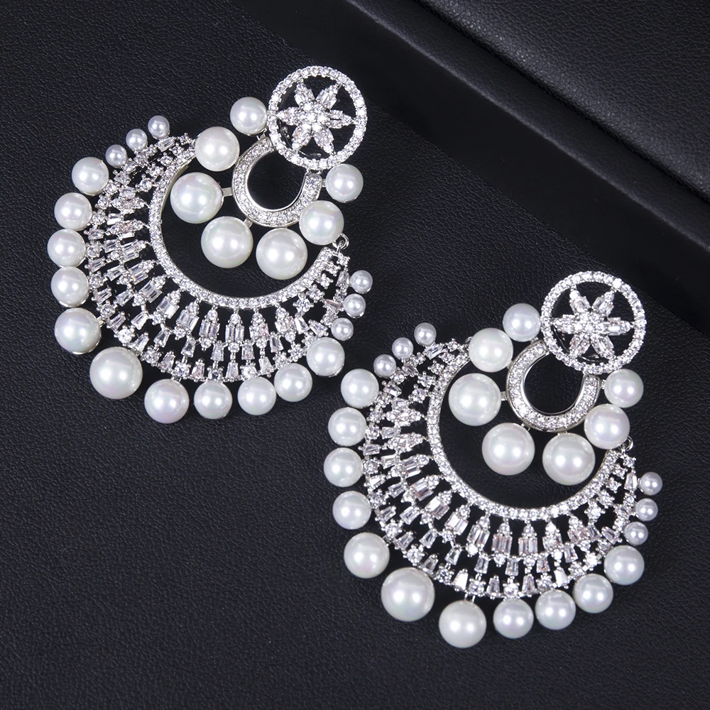 

Trendy Fireworks Drop Earring For Women Wedding Party Cubic Zircon Earring Brazil Style Simulate Pearl Brincos Bijoux Gift E9464