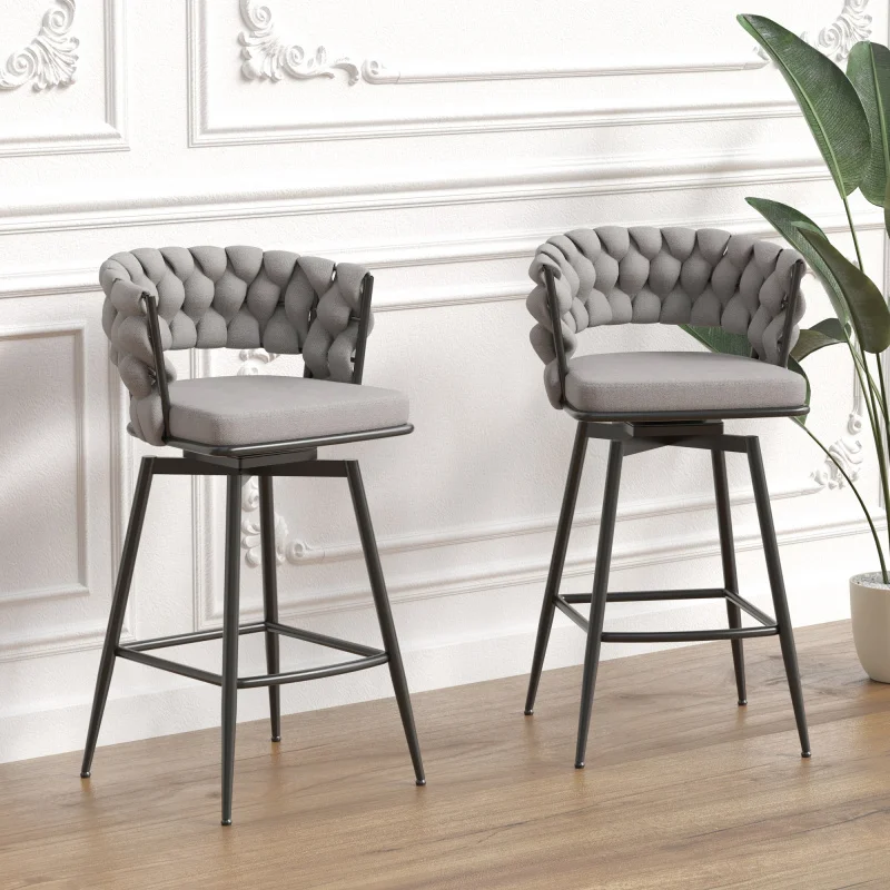 Modern Velvet Bar Stool Set of 2 Black Legs Adjustable Bar Chairs for Home Bar & Hotel Dining