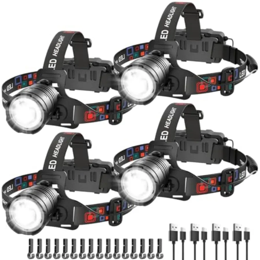 

Rechargeable Headlamp High Lumen, 3000L Super Bright Head Lamp, 90° Rotatable Head Lights for Forehead, Adjustable Focus Headli
