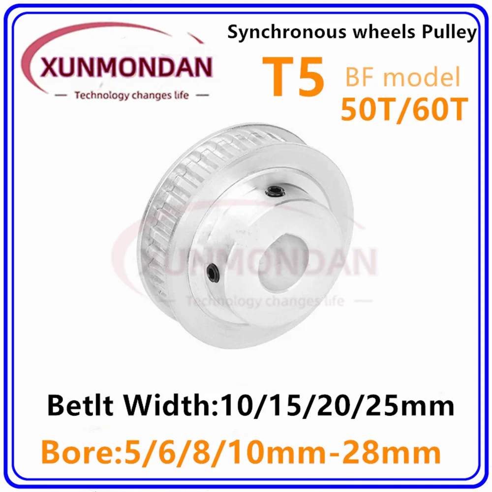 

T5 BF Type Alloy Wheels 50T/60T Bore Size 5mm To 28mm Timing Pulley Teeth Pitch 5mm For Width 10/15/20/25mm Rubber Belt