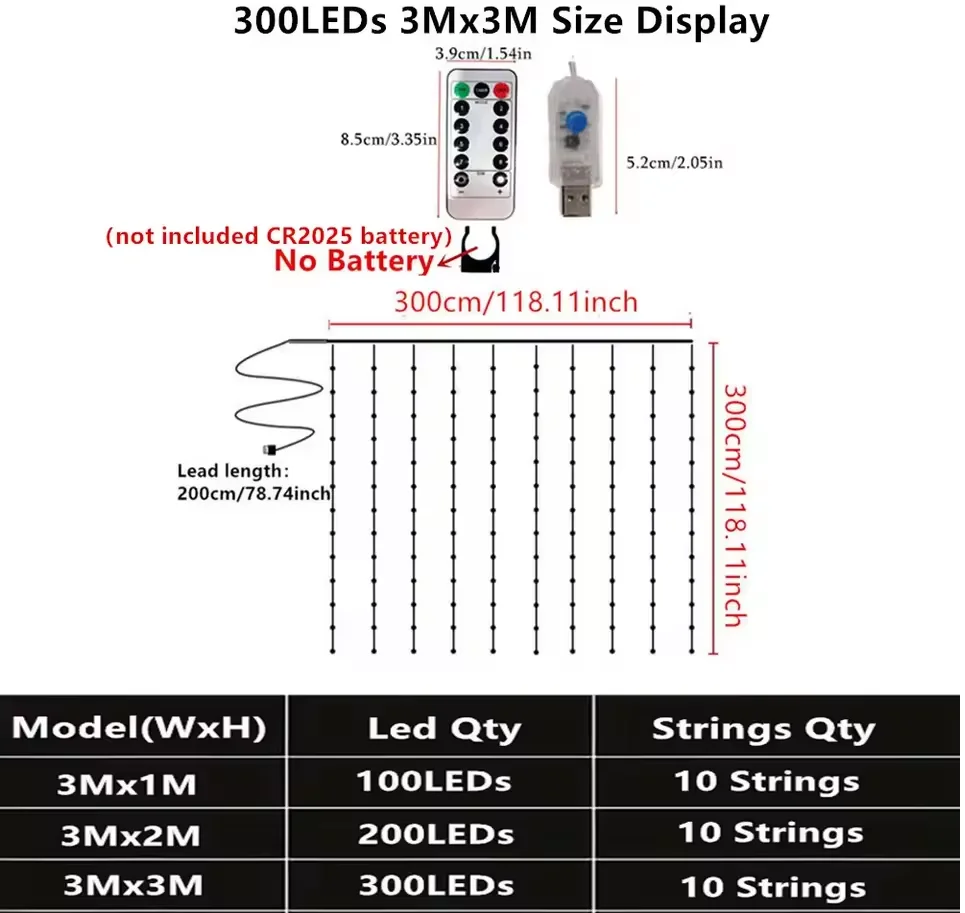 3x1/3x2/3x3m عيد الميلاد USB الستار سلسلة الجنية أضواء 8 وضع 3M LED جارلاند عن بعد للحزب حديقة ديكورات منزلية لحفل الزفاف