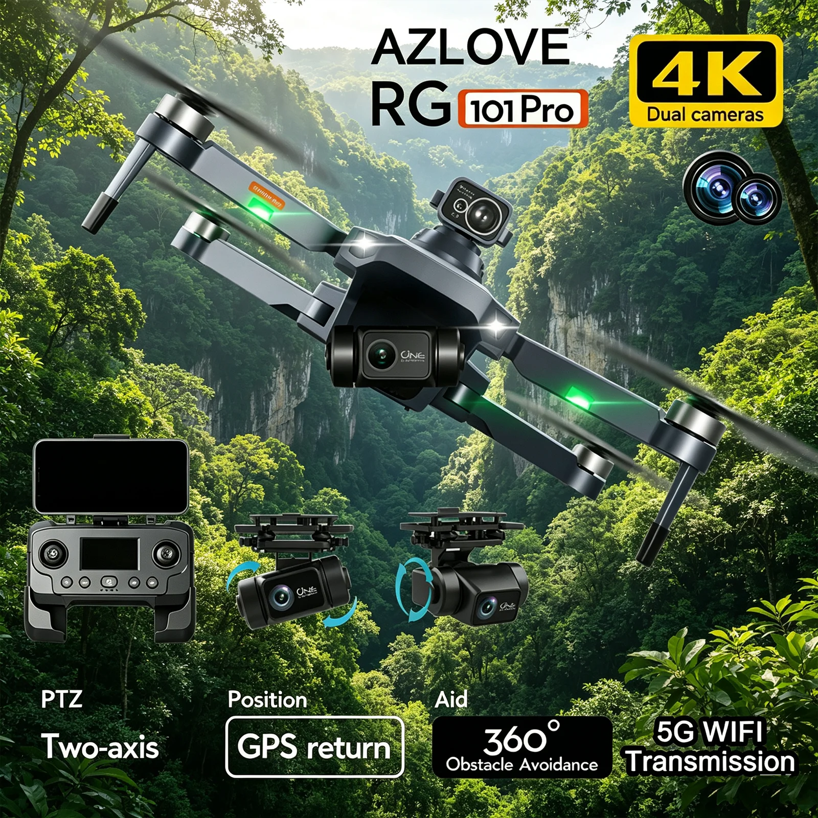 RG101 GPS Drone 2-Axis Gimbal 4K Professional HD Dual Camera UAV Aerial Photography 5G WIFI FPV Brushless Foldable RC Quadcopter