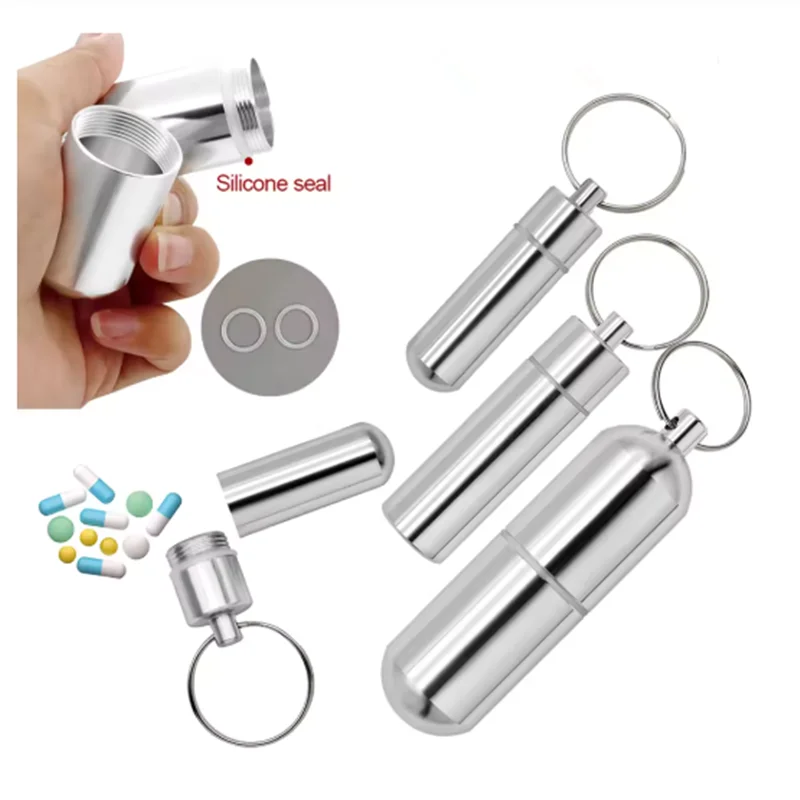Portable Metal Cigarette Case Key Chain Multifunctional Aluminum Pill Case Sealed Waterproof Outdoor Pocket Carrying Container