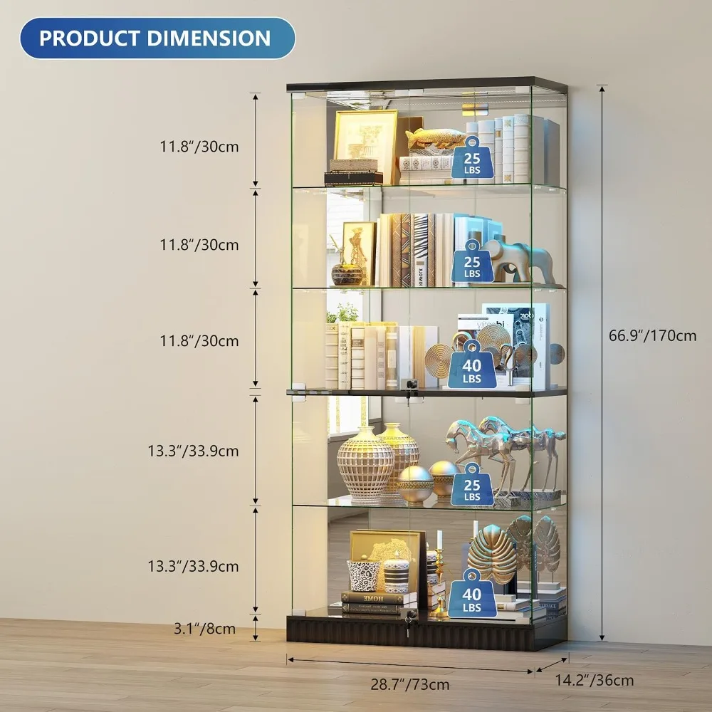 RGB Glass Display Cabinet with Lights, Modern Curio Cabinet Display Cases for Collectibles, Locking Showcase, Customized