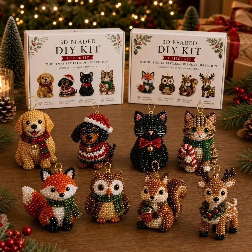 Handmade Christmas Theme 3D Beaded Craft Kit Creative Beadwork with Instructions Beaded Art Set Handmade Craft Kit for Adults