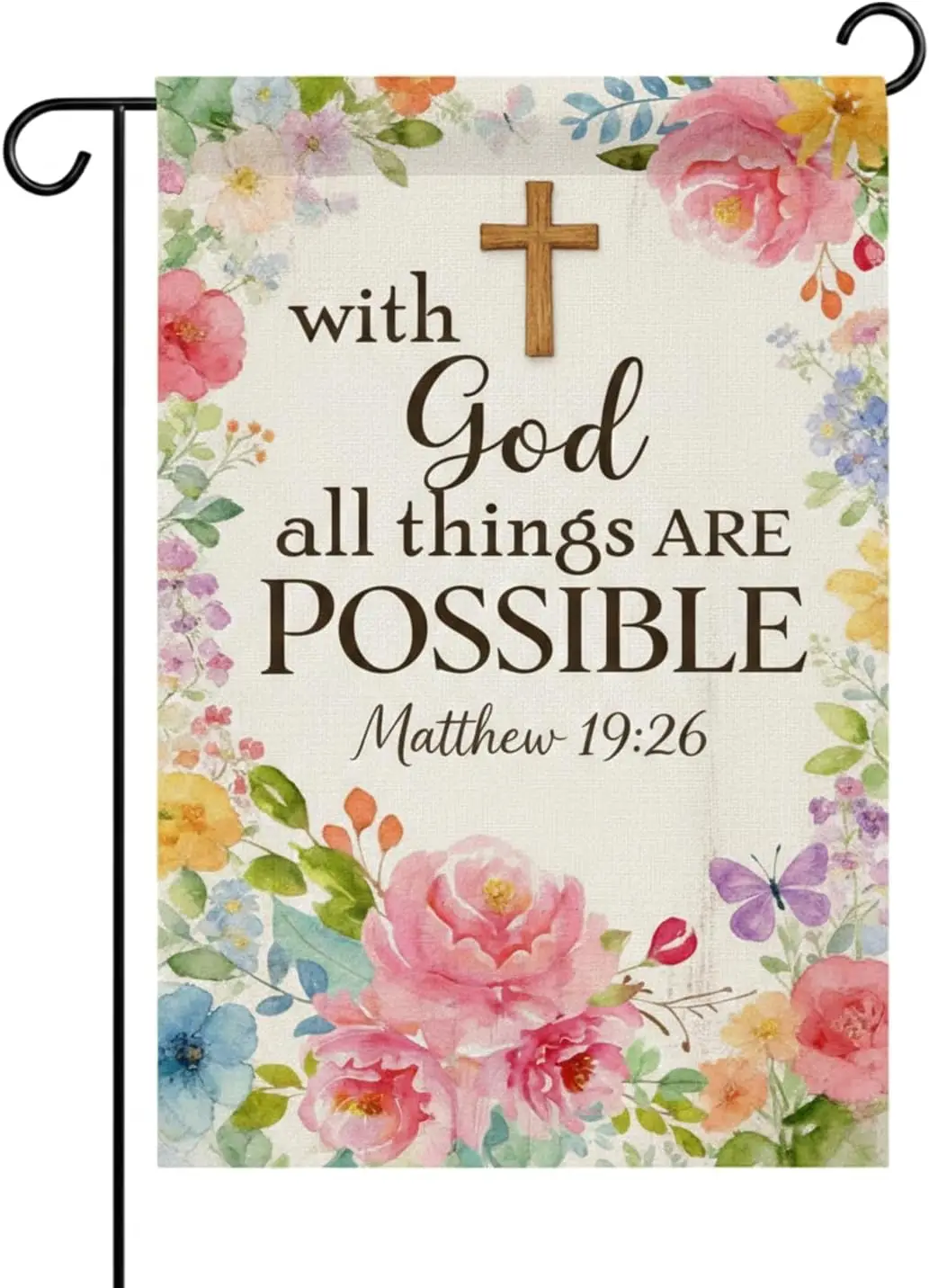 Christian Garden Flag 12x18 Inch Double Sided, Faith Cross Bible Verse Scripture Burlap Yard Flags, Religious Outdoor Decora AAS