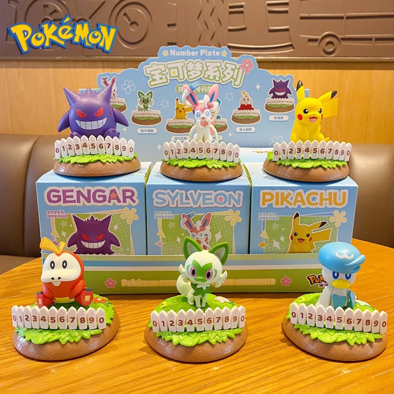 سلسلة البوكيمون الجلوس في الصفوف لوحة أرقام الحلي أنيمي سيارة وقوف السيارات رقم لوحة لطيف بيكاتشو نموذج لعبة أطفال تمثال هدية