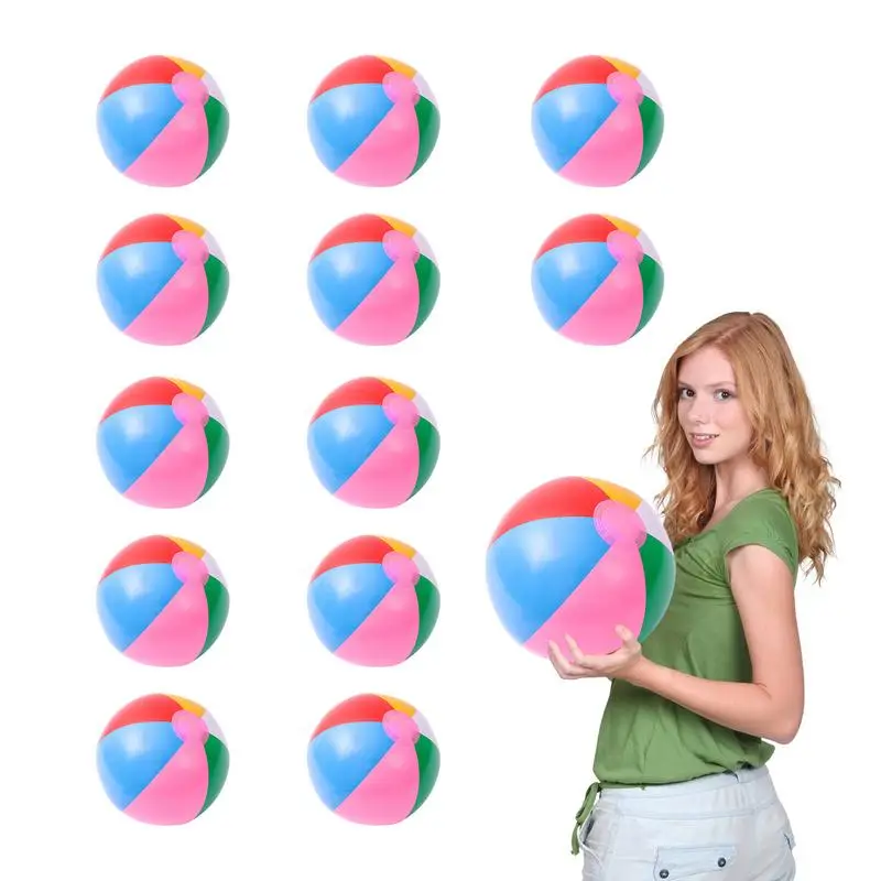 Beach Ball 12PCS Rainbow Color Inflatable Ball Birthday Party Favors Summer Water Toy Small Inflatable For Swimming Pool