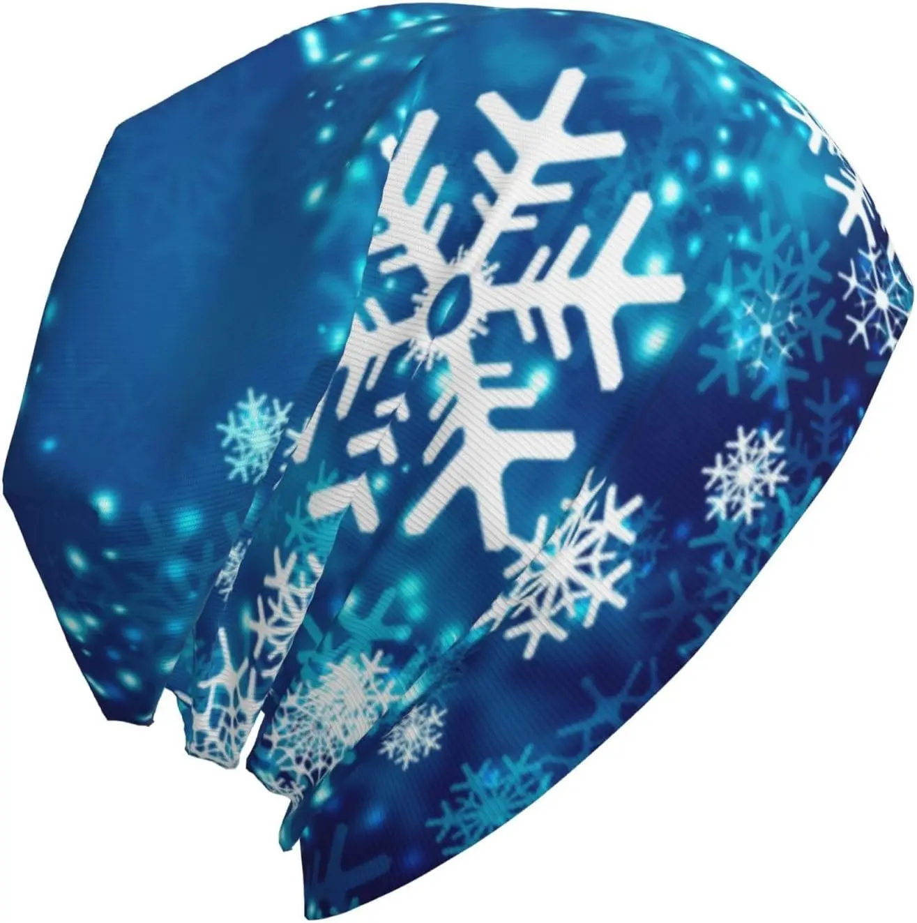 

Blue Snowflakes Print Slouchy Beanie Chemo Knit Casual Hat Cancer Headwear Knitted Hats Thin Skull Cap for Men Women One Size