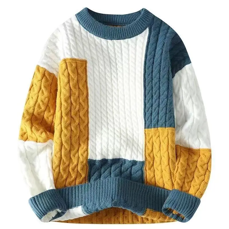 

Sweater crewneck men's autumn and winter thick trend color matching warm loose sweater base