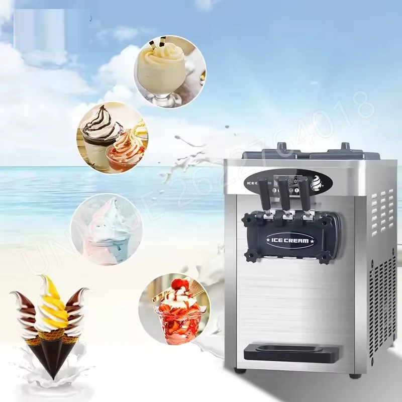 Commerciële Ijsmachine 20-25 L/H Opbrengst 2000W 3-Smaak Aanrecht Soft Serve Ijs Maker roestvrijstalen Cilinder