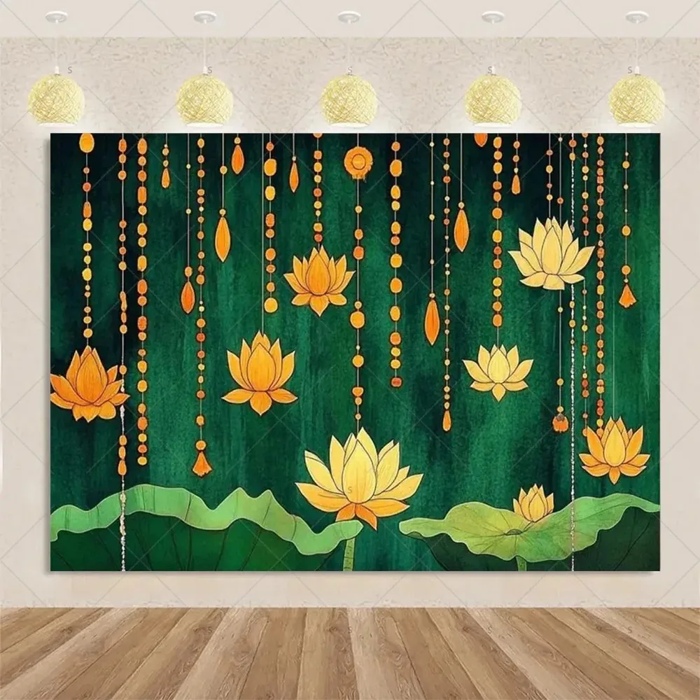 

Indian temple lotus goat banner photography Backdrop, celebration family gathering party decoration photography studio Backdrop