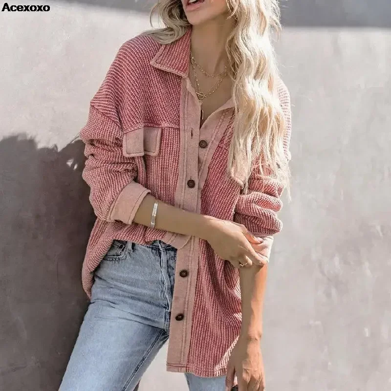 

Autumn and winter new women's fashion casual single breasted long sleeve patchwork coat lapel