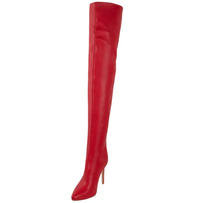 2024 New PU Sexy Over The Knee Long Boots Sewing High Heels 11CM Thin Heels Sharp Tip Rear Zipper Women Solid Color Boots