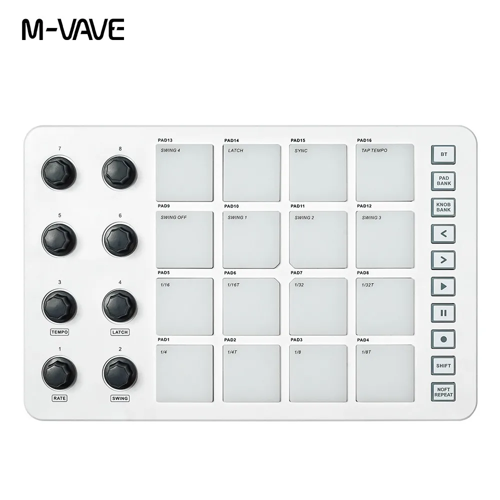 M-VAVE SMC-PAD LaunchPad  USB-C and portable design Wireless MIDI Controller with rechargeable battery and 16 RGB