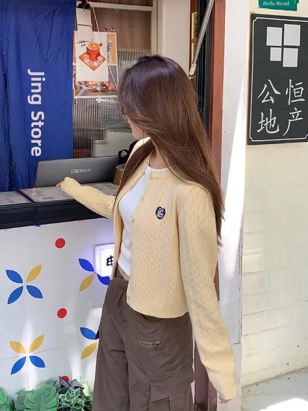 

Korean Sle Red Knitted Cardigan Women's ort Sve Long Sve Love Stitched Inner Wear Autumn Spring Season Outerwear