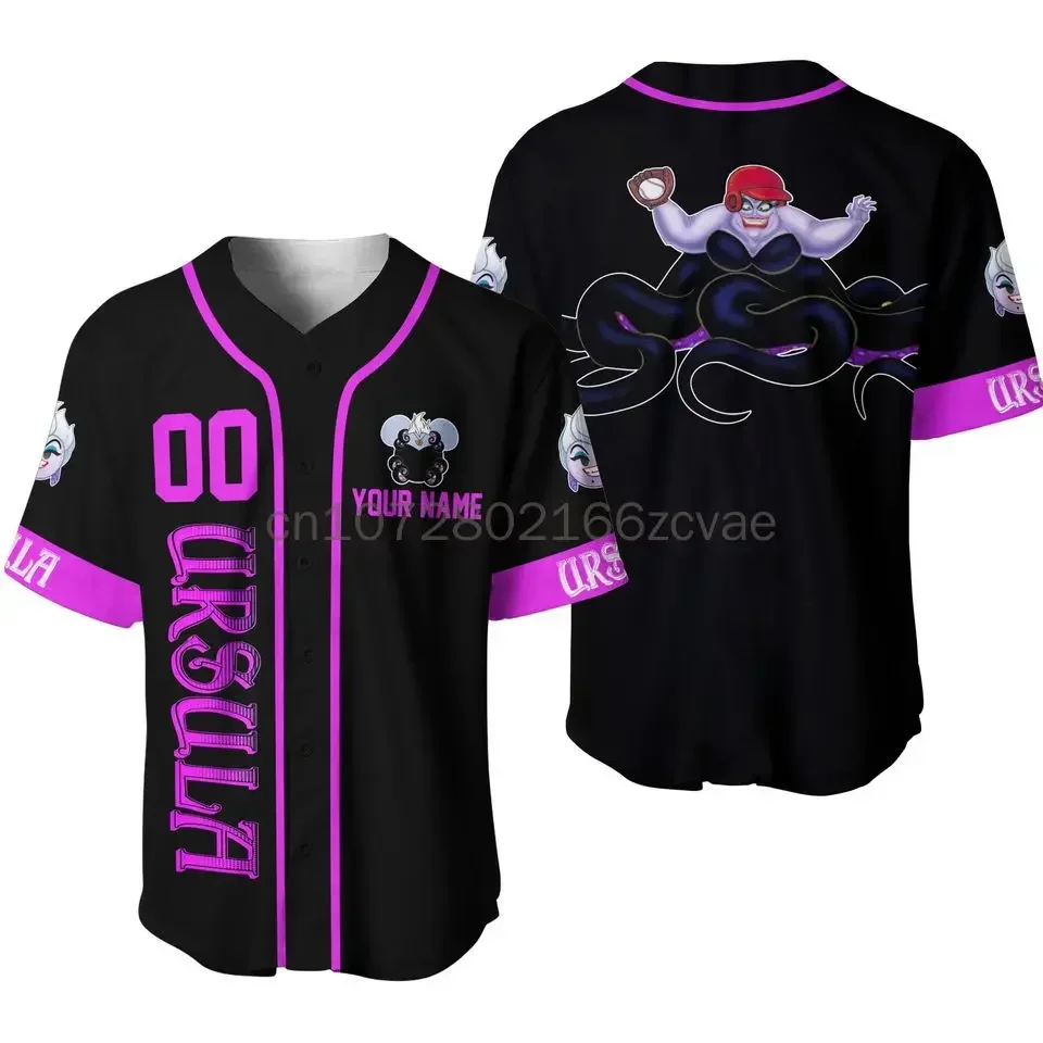 Nieuwe Disney Ursula Zwart Honkbal Jersey 3d Print Casual Mode Knop Aangepast Honkbal Shirt Voor Mannen En Vrouwen T-Shirt