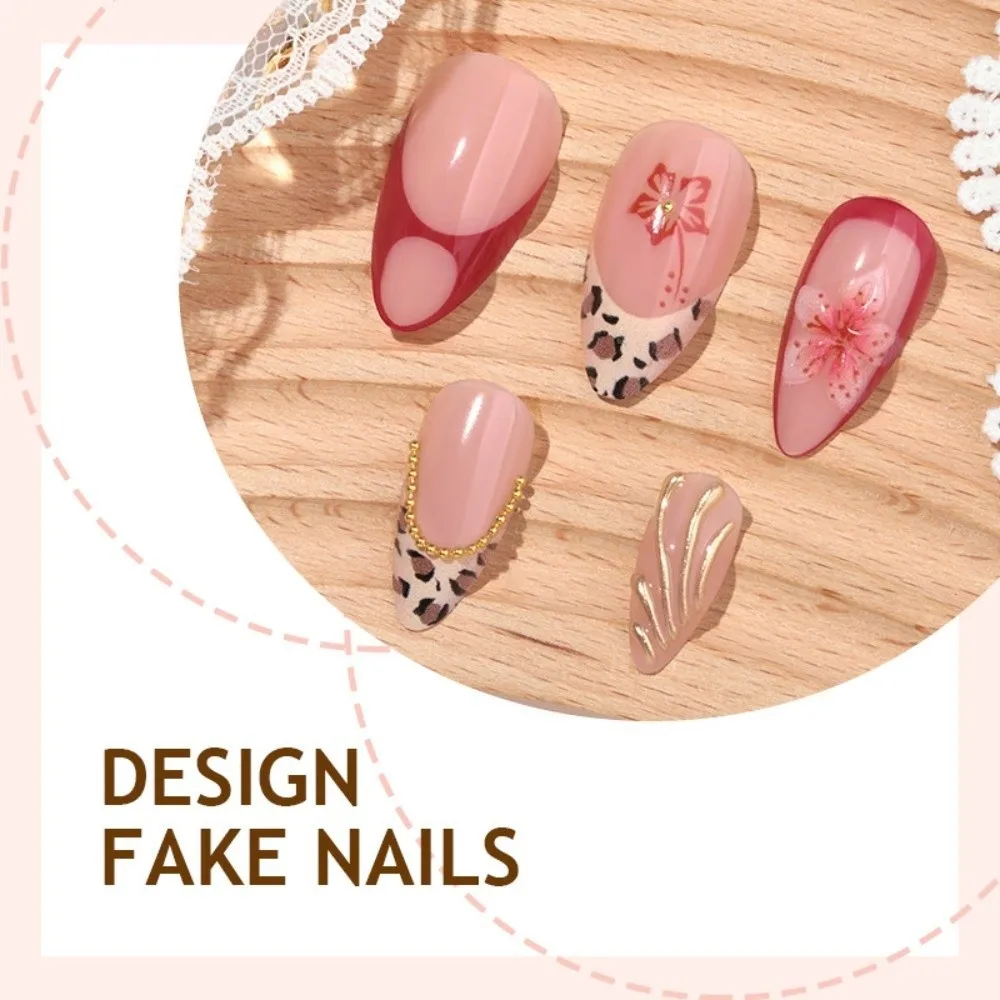 24Pcs New Detachable False Nail Rhinestone Wearable Press on Nails Full Cover with Polka Dot Nail Tips Women