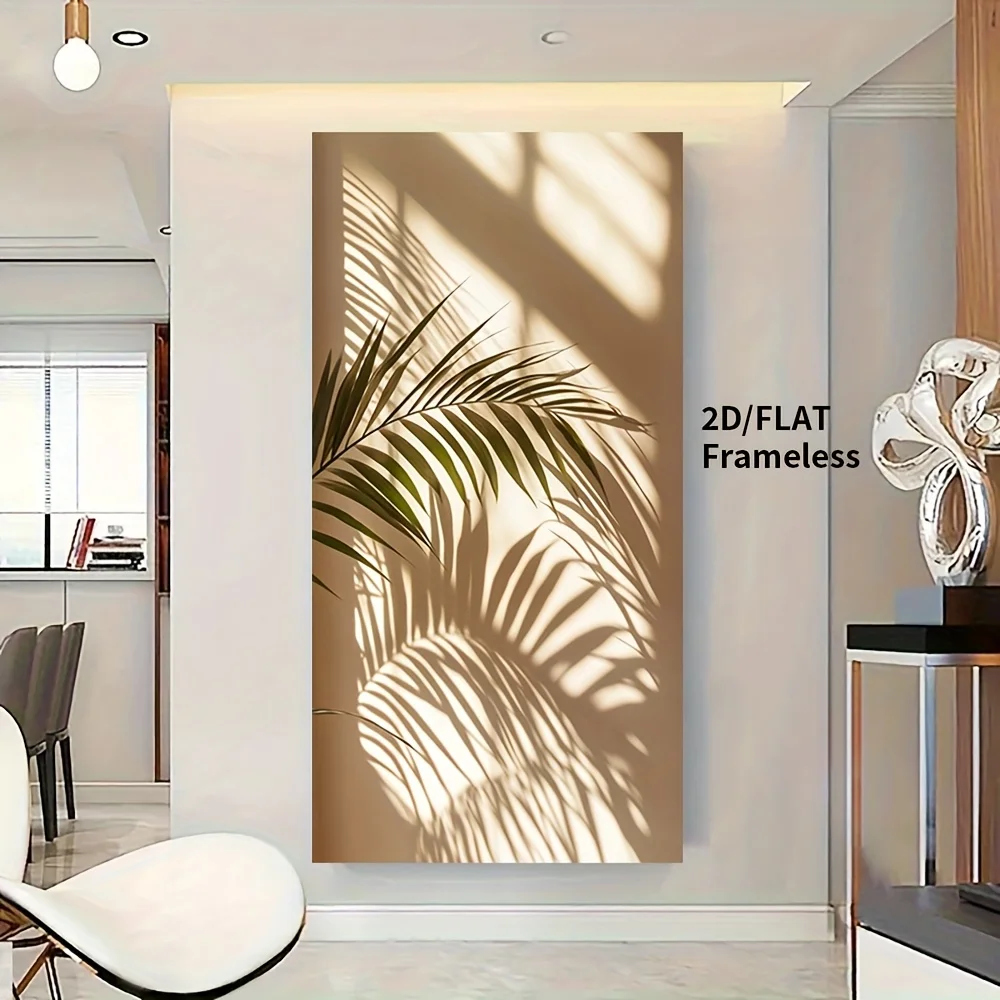 2D Flat Modern Abstract Palm Shadow on Wall Canvas Wall Art - Frameless Minimalist Canvas Prints for Living Room & Bedroom Decor