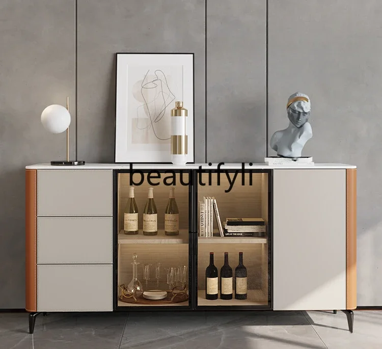 

Minimalist Modern Solid Wood Entrance Cabinet Light Luxury Saddle Skin Rock Slate Wine Cabinet