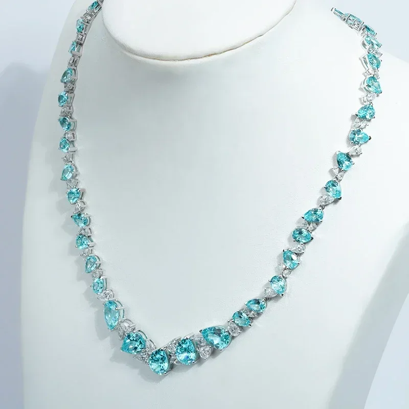 Prachtige Moissanite sieraden Moissanite peervorm Lab Paraiba edelsteen 14k witgouden ketting