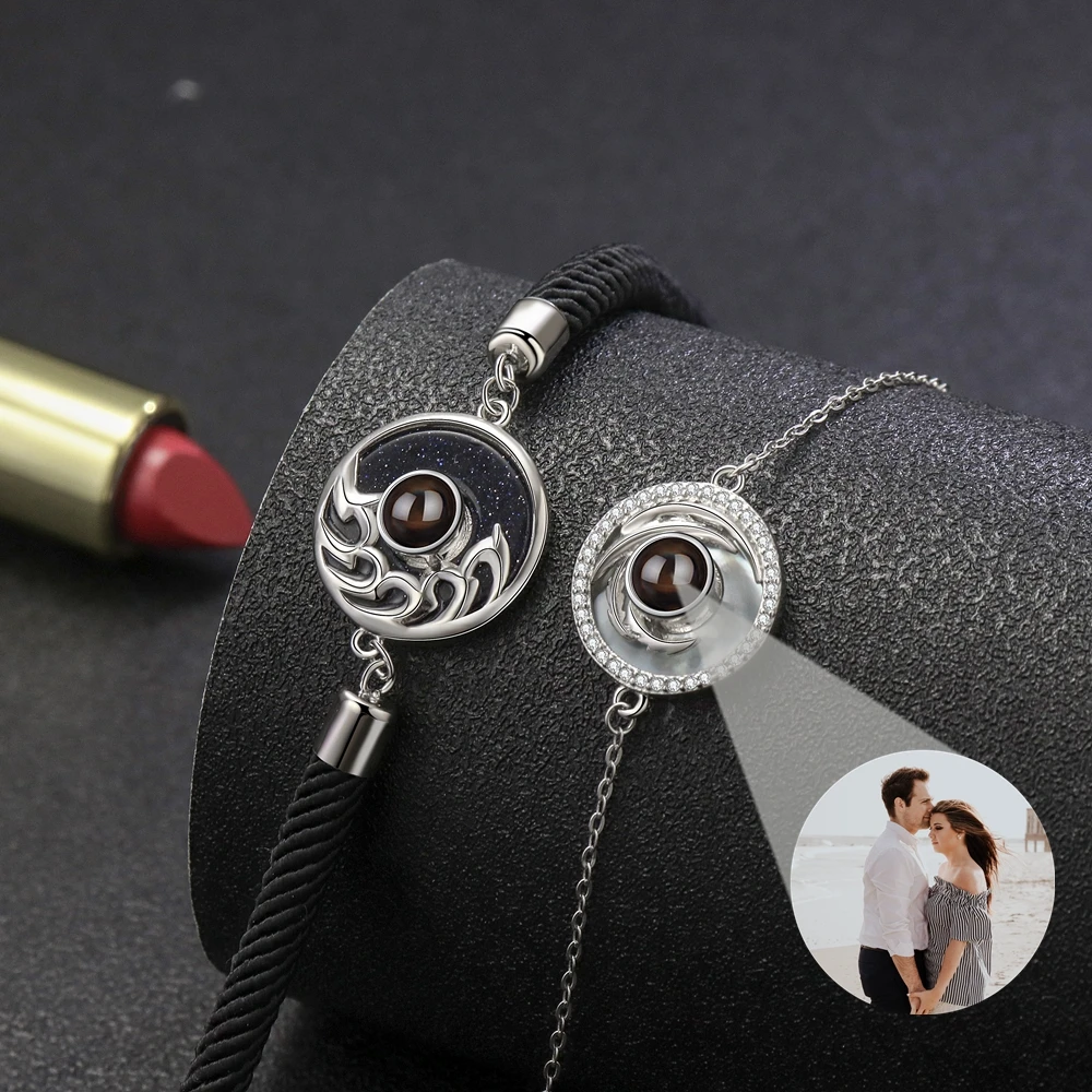 Custom Photo Projection Photo Bracelet for Women Men Round Pendant Bracelet Lovers Girlfriend Couple Personalized Gift Memorial