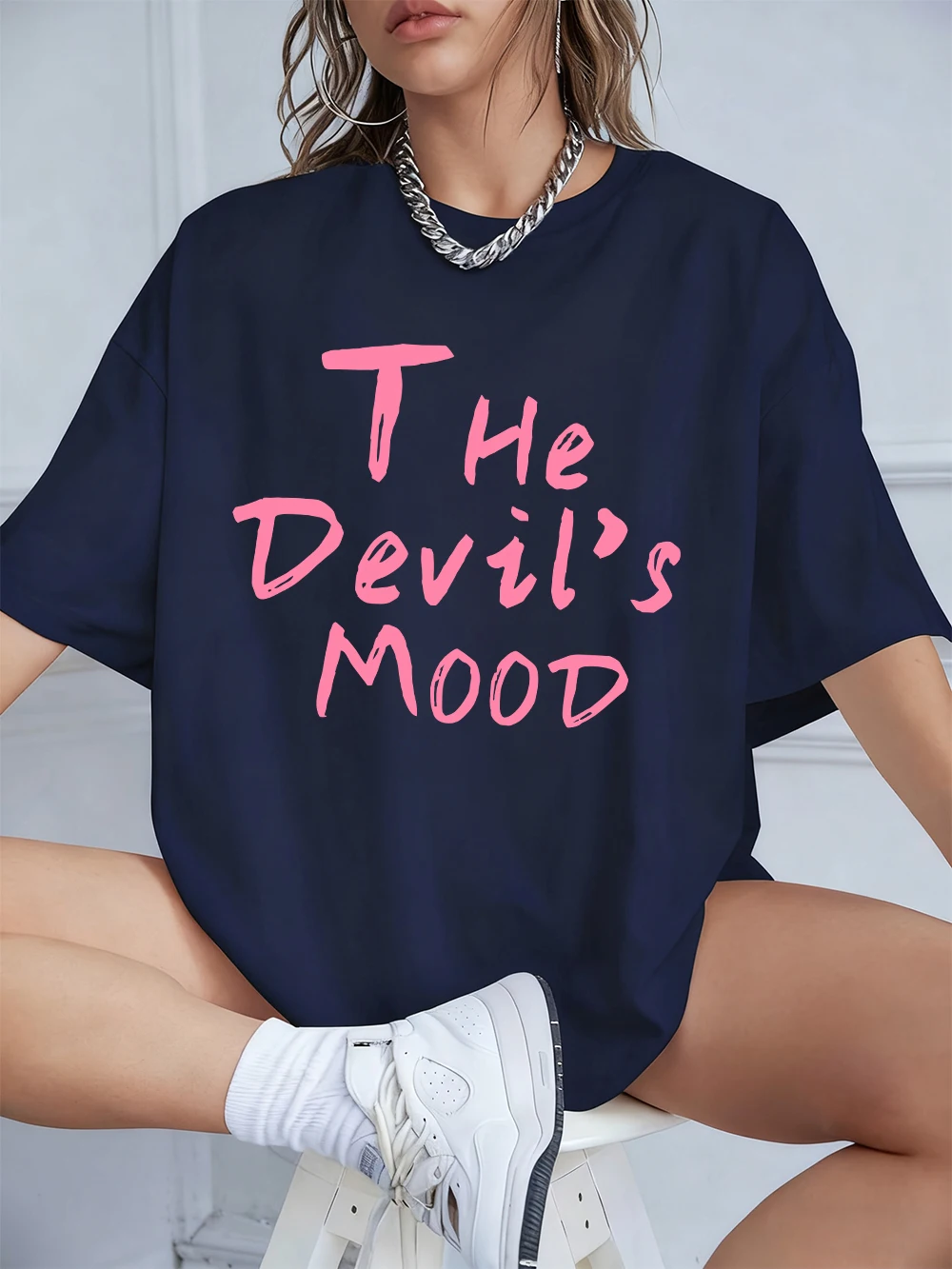 The Devil'S Mood Letters Prints T-Shirts Women Summer Cotton Short Sleeve T Shirt O-Neck Comfortable Loose Tops Casual Clothes