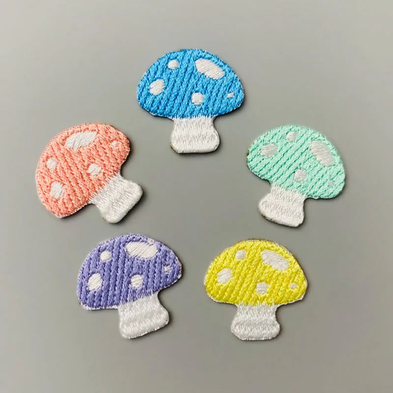 2pcs Cute Mini Colored Mushrooms Self-adhesive Embroidery Patches For Clothing Scratch Patch DIY Applique On Phone Case Bag Swe