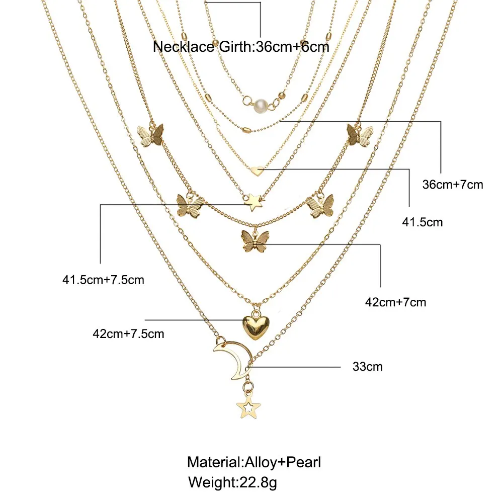 6pcs Necklace European And American Simple Temperament Lovely Atmosphere Star Moon Popular Lady Necklace Set For Women image 3
