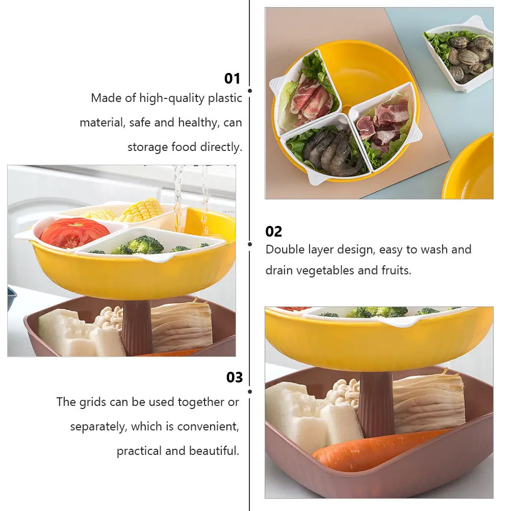 

1pc Double-Layer Rotatable Drain Basket For Kitchen Storage Vegetable Fruit Container Plastic Food Holder Multifunctional Home