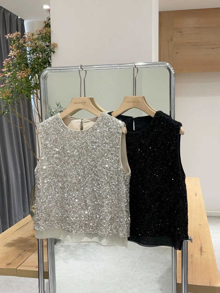 

Nuo Xiaola Select 2025 Summer New Brand SA Home Soft Ele Svel Sequin Vest iny Sequin Vest Women's Casual Wear