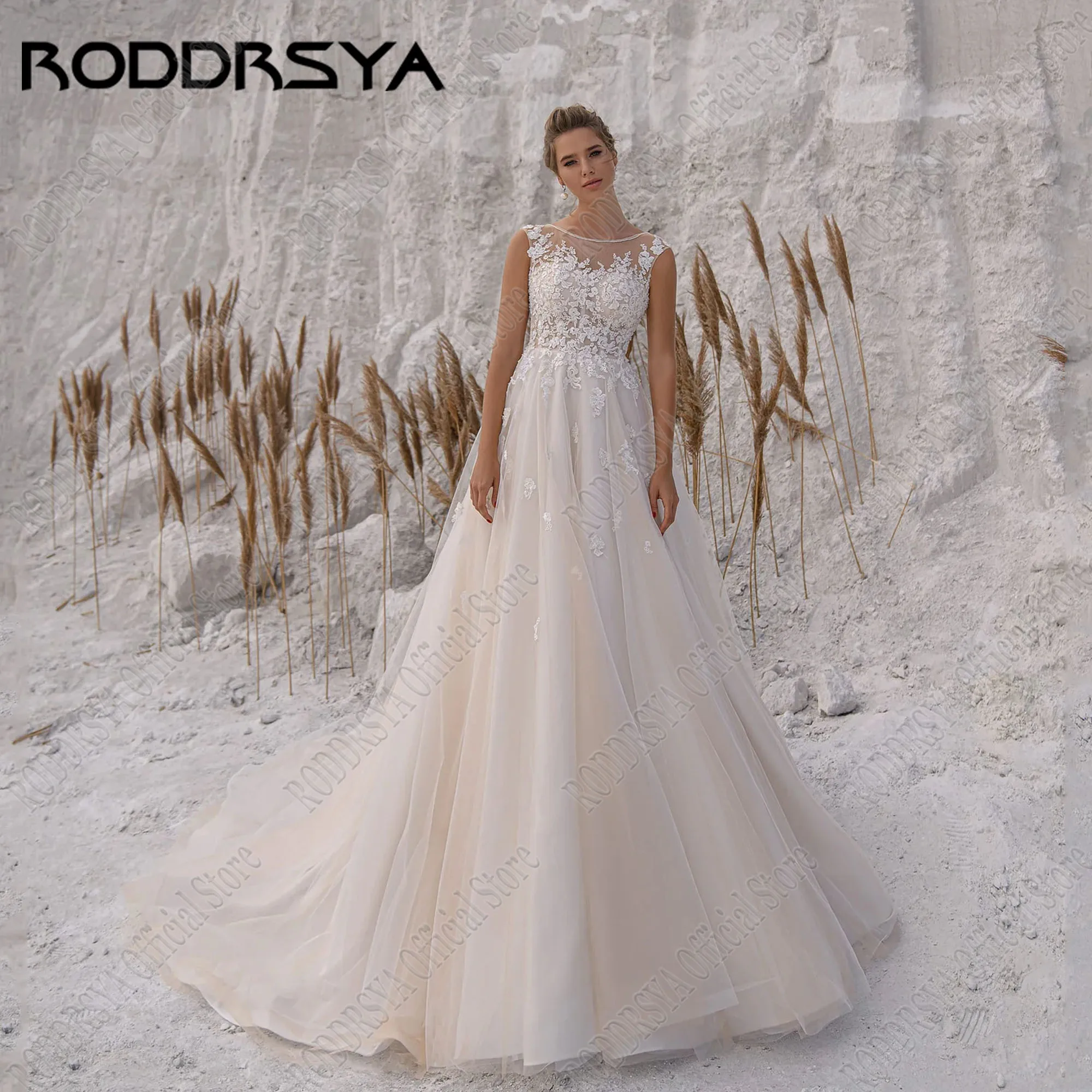 

RODDRSYA Cap Sleeves A-Line Wedding Dresses For 2024 Bride Backless Applique Tulle Bride Gowns Beach Scoop vestidos de novia