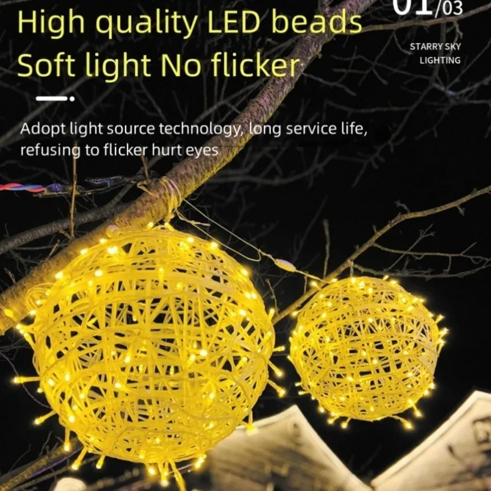 New 20/28CM Festoon Rattan Ball Light LED Rattan Ball Christmas Tree Light String 220V Ramadan Festoon Rattan Ball Lamp Garden