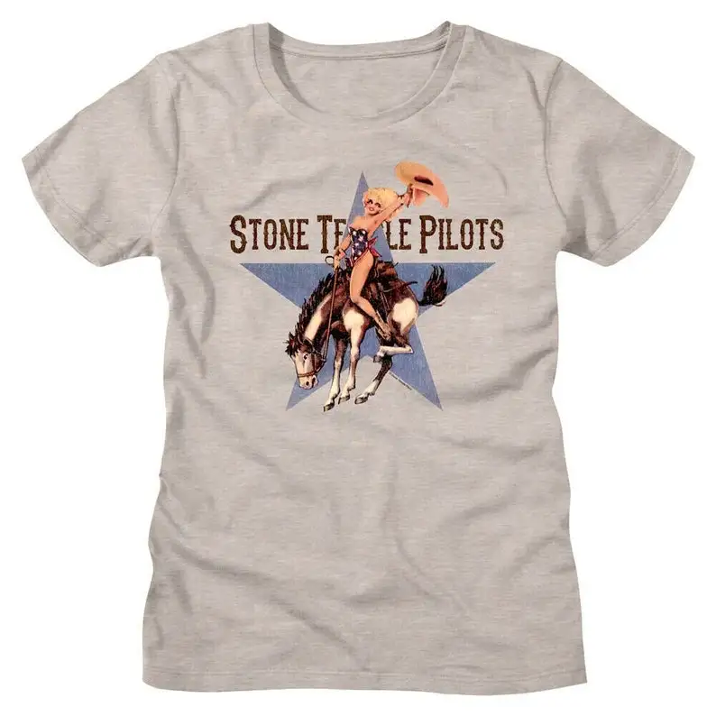 Stone Temple Pilots Women's T-Shirt Cowgirl Riding Bronco Graphic Tees Alt Rock Vintage ConcerT-Shirts STP Band Gift For Her