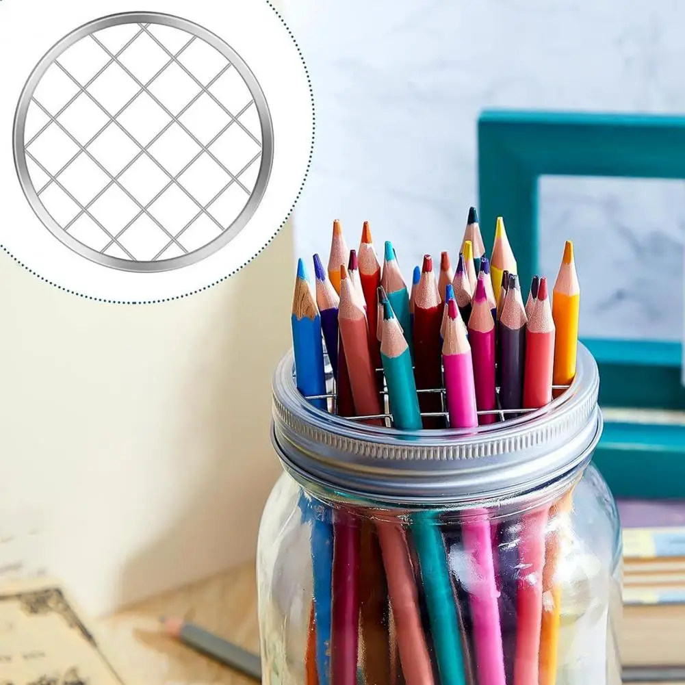 Mason Jar Flower Lid Insert Wide Mouth Canning Jar Lid with Straw Hole Grid Organizer for Flowers Pens Toothbrushes