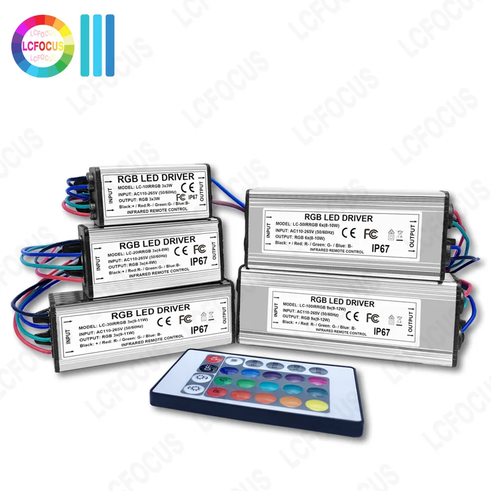 10W 20W 30W 50W 100W RGB LED Driver Waterproof IP67 Power Supply Adapter Infrared Remote Control AC85-265V Lighting Transformer