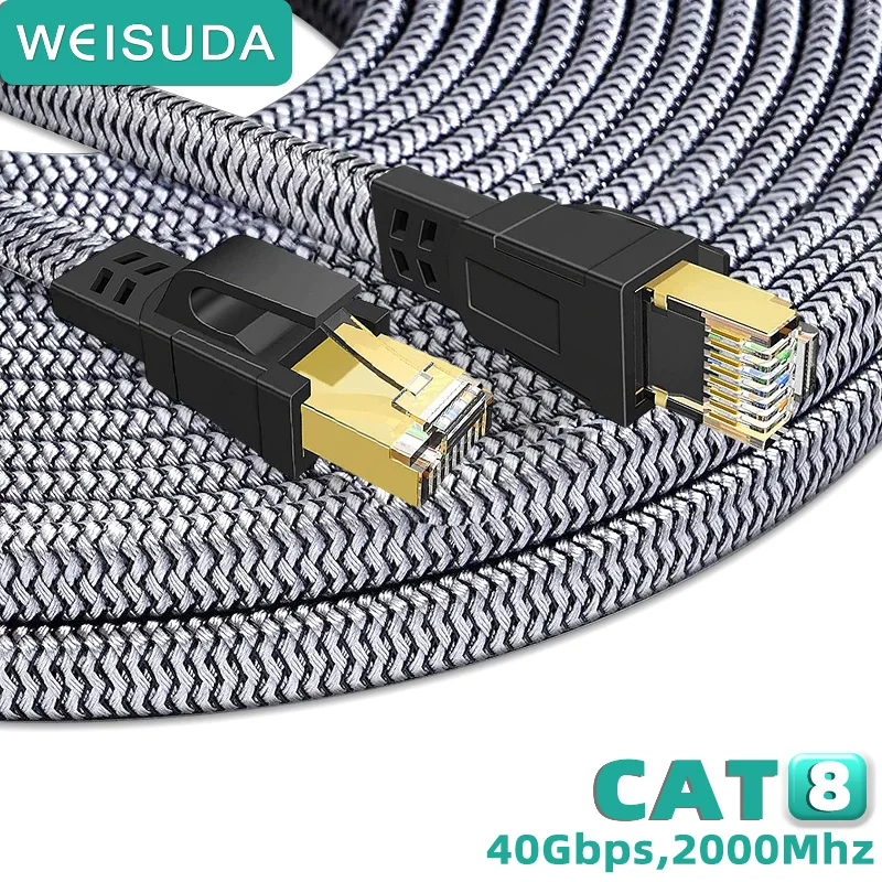 

CAT 8 Ethernet Cable 40Gbps 2000MHz High Speed F/FTP POE RJ45 LAN Braided Network Cord Compatible with Xbox One Switch PS5 PS4