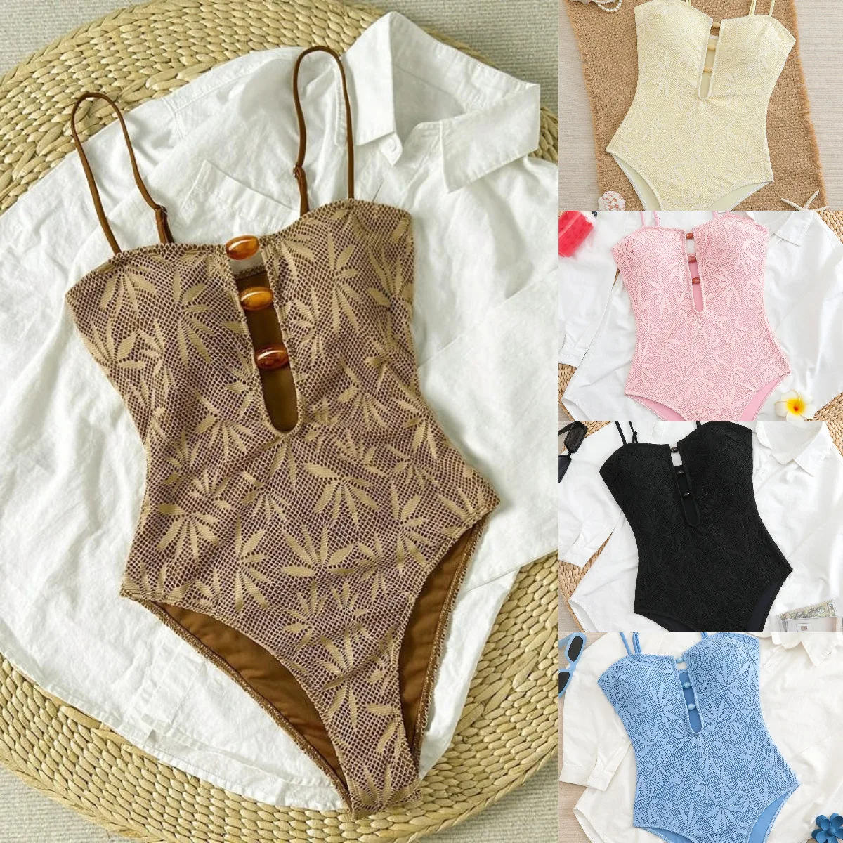 

2026 Summer Boho One Piece Swimsuit Women Strappy Backless Monokini Vacation Swimsuit Special Fabric
