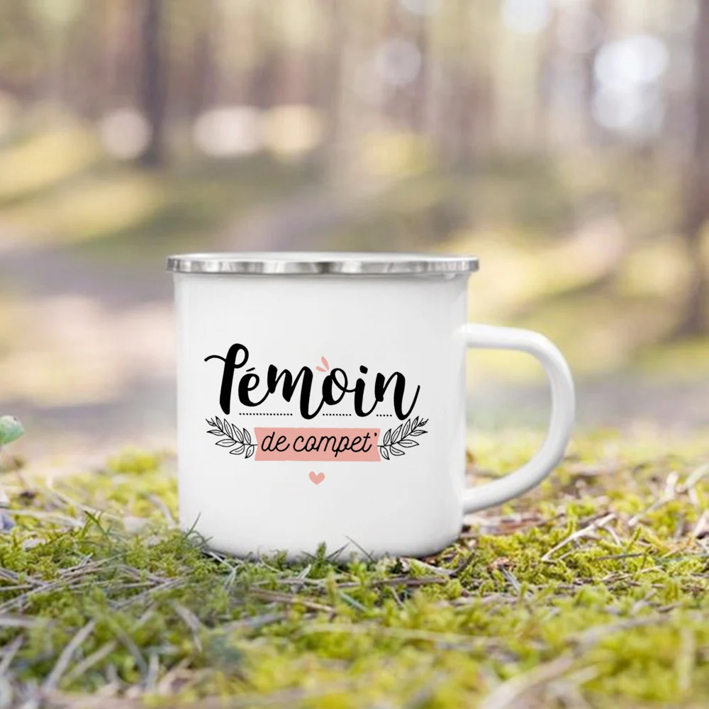 French Printed Enamel Mugs Bachelorette Party Coffee Wine Mug Bridesmaid Best Man Cup Engagement Wedding Gifts for Witness