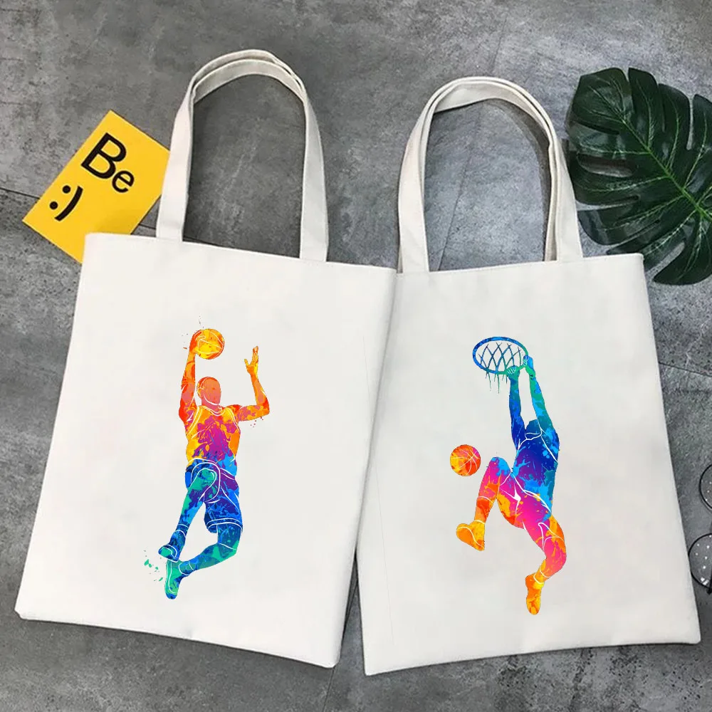 Esportes basquete bola tribunal rebofos basquete jogadores de basquete mulheres lona ombro tote sacos algodão compras praia bolsas