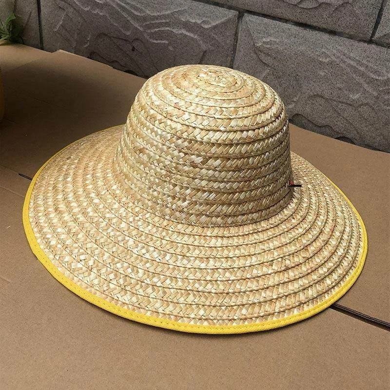 Handmade Summer Farming Sun Protection Straw Hat Large Brim Fishing Cap Outdoor Agricultural Shade Hat Breathable Field Style