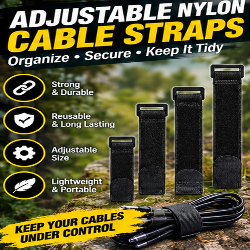 Reusable Hook Loop Cable Ties Adjustable Nylon Cord Straps Wrap Fasteners Wire Management Cable  Organization Home Outdoor Use