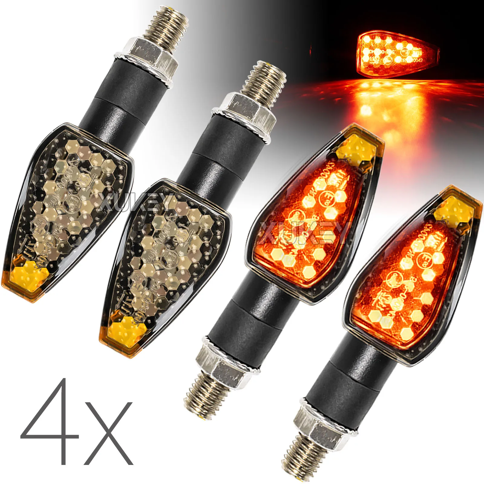 4x Motorcycle Turn Signal Amber Universal Fit for Honda Shadow Suzuki Kawasaki Harley Yamaha Ducati Cruiser Bobber Chopper Bike