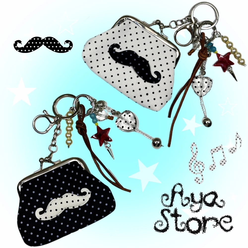 Vintage Y2K Polka Dots Coin Wallet Subculture Kiss Lock Design Lipstick Pouch Portable Keychain Pendant for Teen Girls