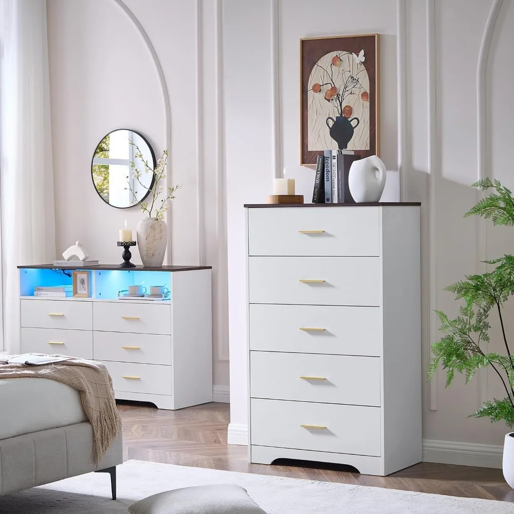 Cômoda para quarto, cômoda de madeira com 5 gavetas, cômodas e cômodas minimalistas modernas, cômoda de 47 polegadas de altura