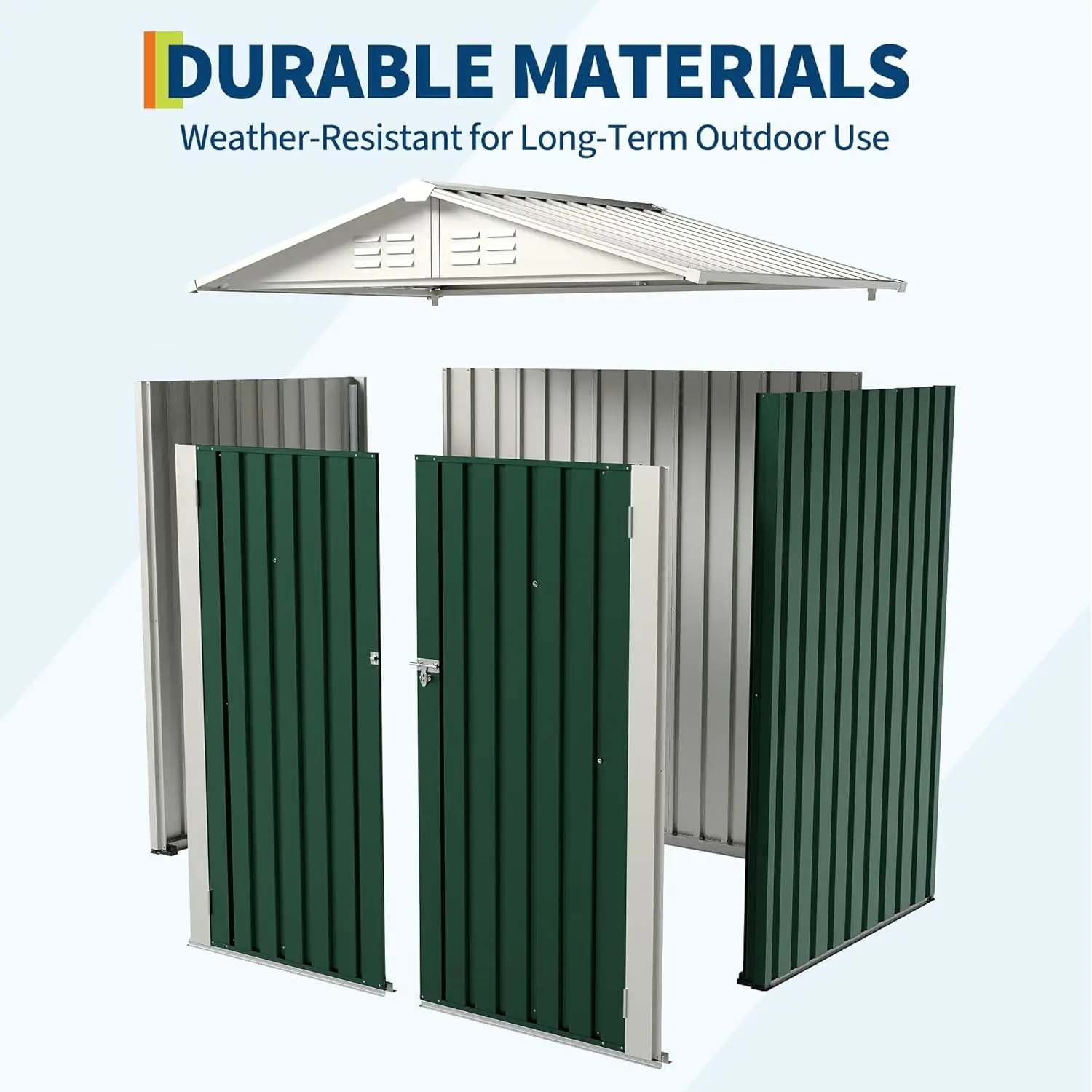 130 Cu Ft Outdoor Metal Storage Outdoor Storage Heavy Duty Steel Garden Tool Outdoor Storage Sloped Roof Double Lockable Doors Weather Resistant Panels Navy Blue