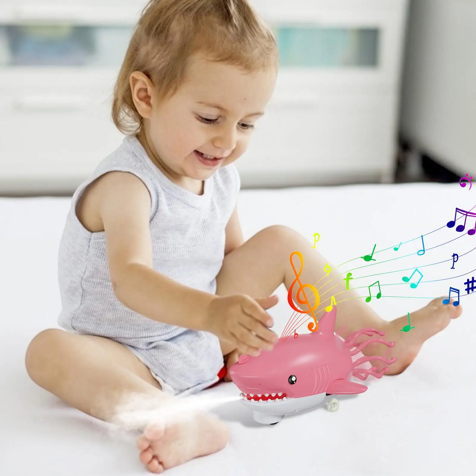 Musical Shark Toy Shark Shape Light Up Proof Doll Animal Soother Toy For Family Kids Boy Party Indoor Kindergarten Home Birthday