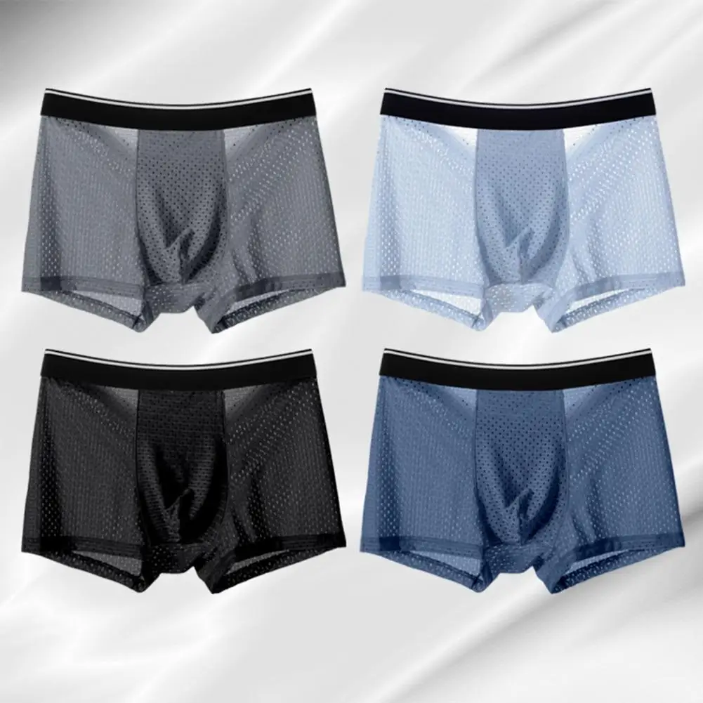 Boxer Men Underwear Ice Silk Bamboo Fiber Breathable Mesh Boxer Shorts Male Comfortable Sexy Underpants Men Large Size