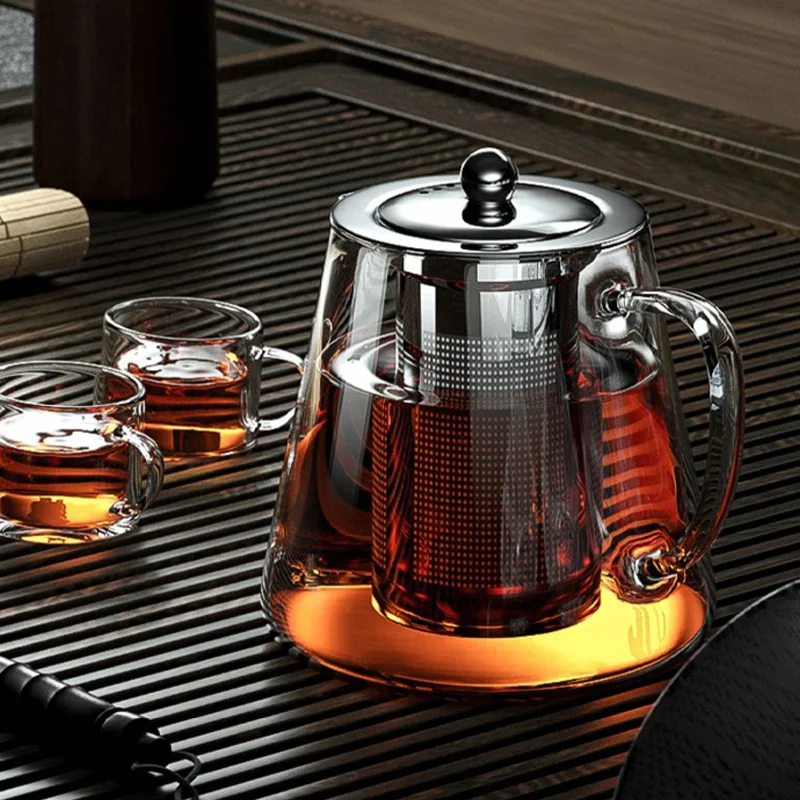 Teiera in Vetro Resistente al Calore con Infusore in Acciaio Inox, Set da Tè Kung Fu, Teiera per Tè Puer e Oolong